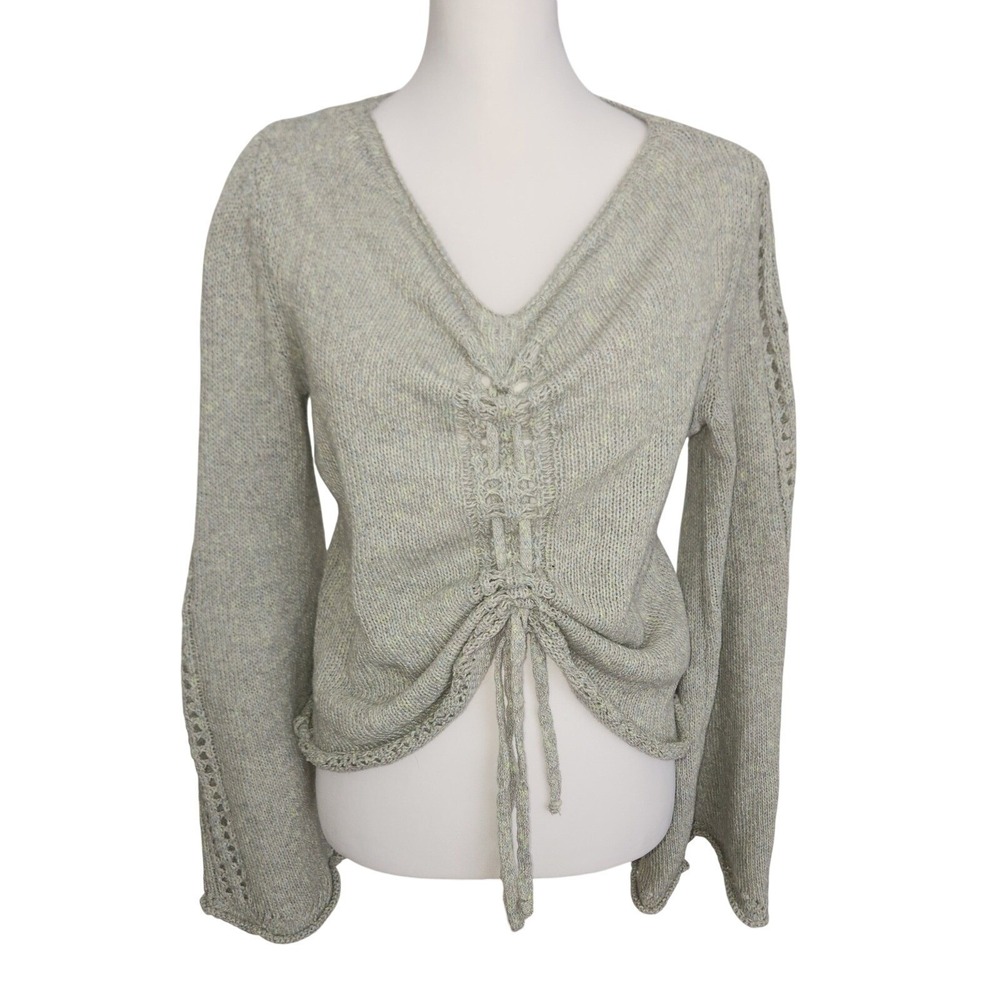 EARTHBOUND TRADING‎ CO Womens Sweater Medium Grey Lace Up Front Knit Cropped